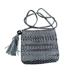 Sharif Woven Leather Crossbody Bag Black Made in USA Boho Vintage